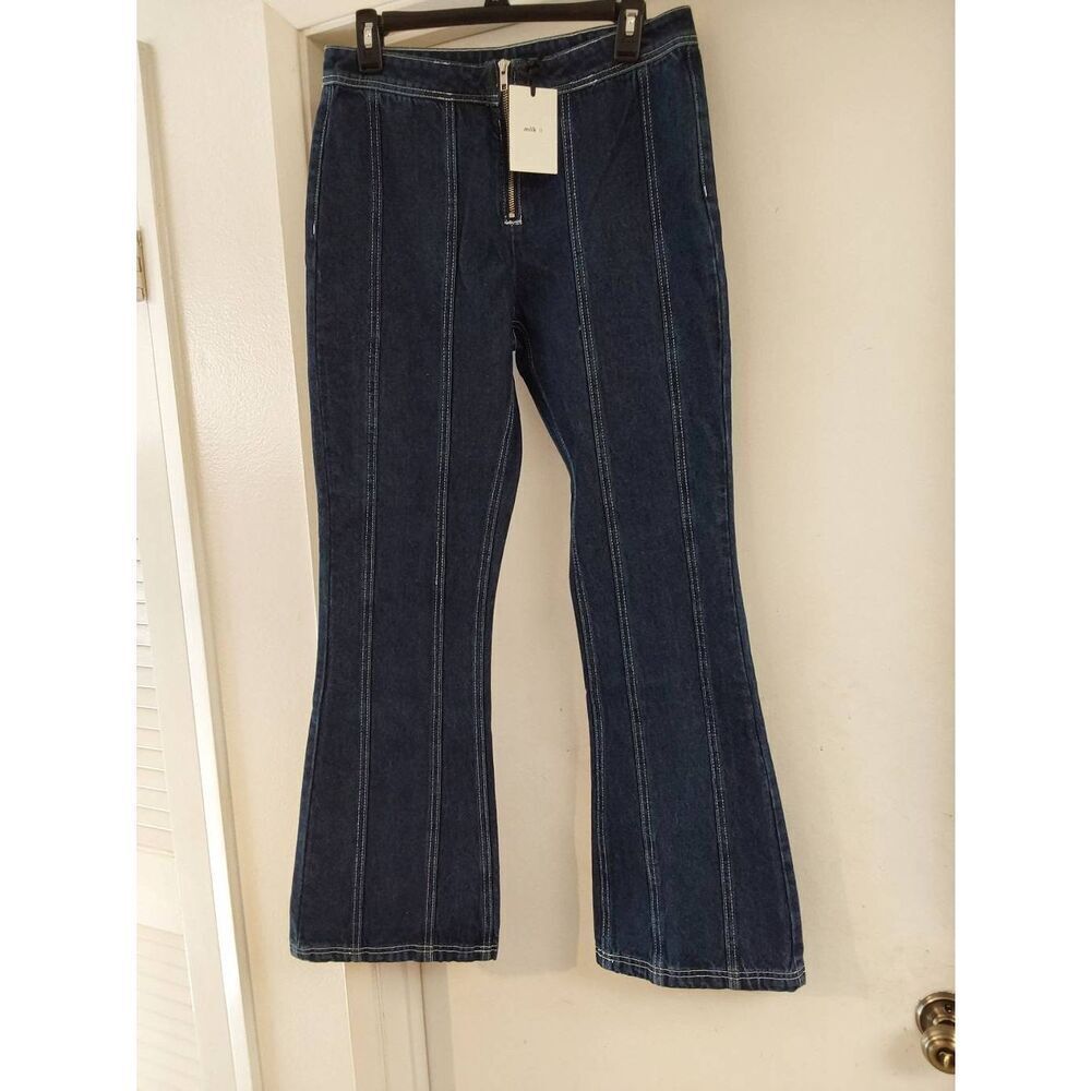 NWT~Dolls Kill Prairie Milk It Front Zip Flare Leg Jeans Sz 30